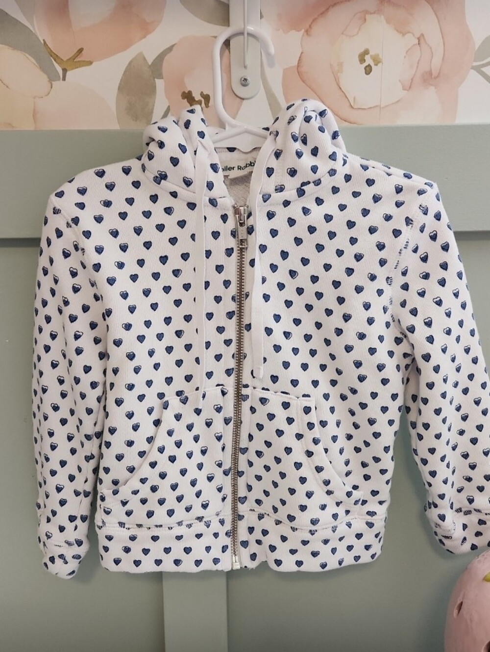 Roller Rabbit 4 Or 4t Heart-Print Zip Hoodie Jacket - White with Navy Hearts